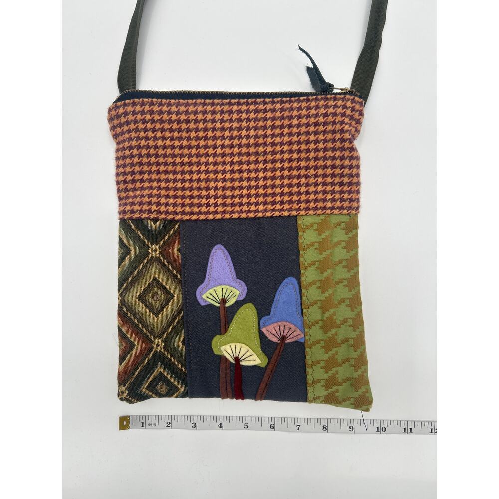 Mushroom Mixed Print Novelty Crossbody Purse Zip Top Bag Boho Hippie Indie - Picture 8 of 8